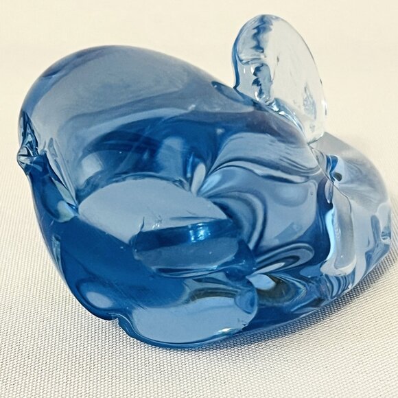 Blue Art Glass Elephant Vintage Hand Blown Raised Trunk Good Luck Figurine - Picture 6 of 8